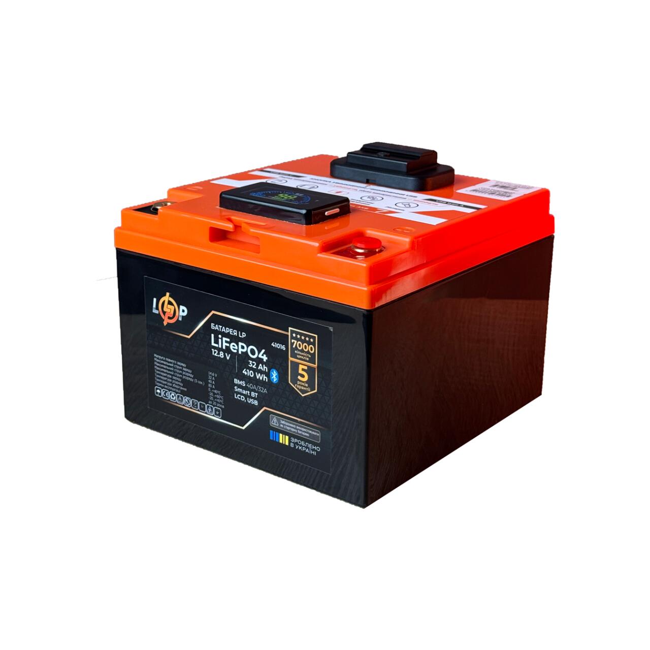 Аккумулятор LP LiFePO4 12,8V - 32 Ah (410Wh) (BMS 40А/32A) пластик LCD USB Smart BT