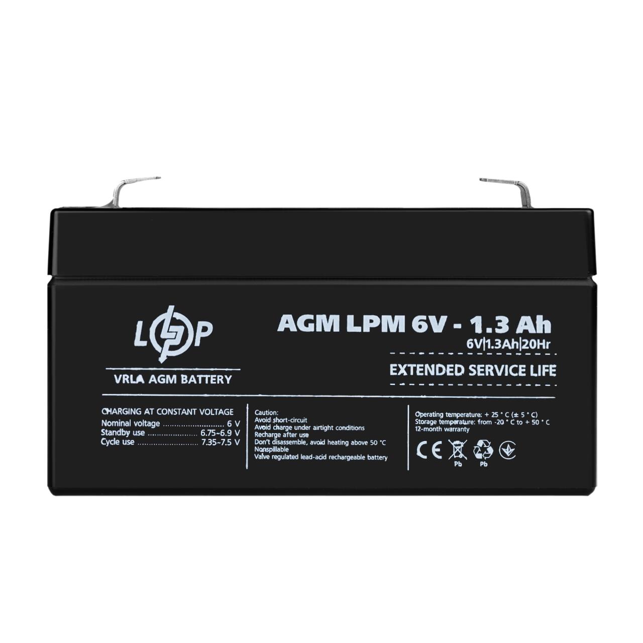 Акумулятор AGM LPM 6V - 1.3 Ah Уцінка 10.2024