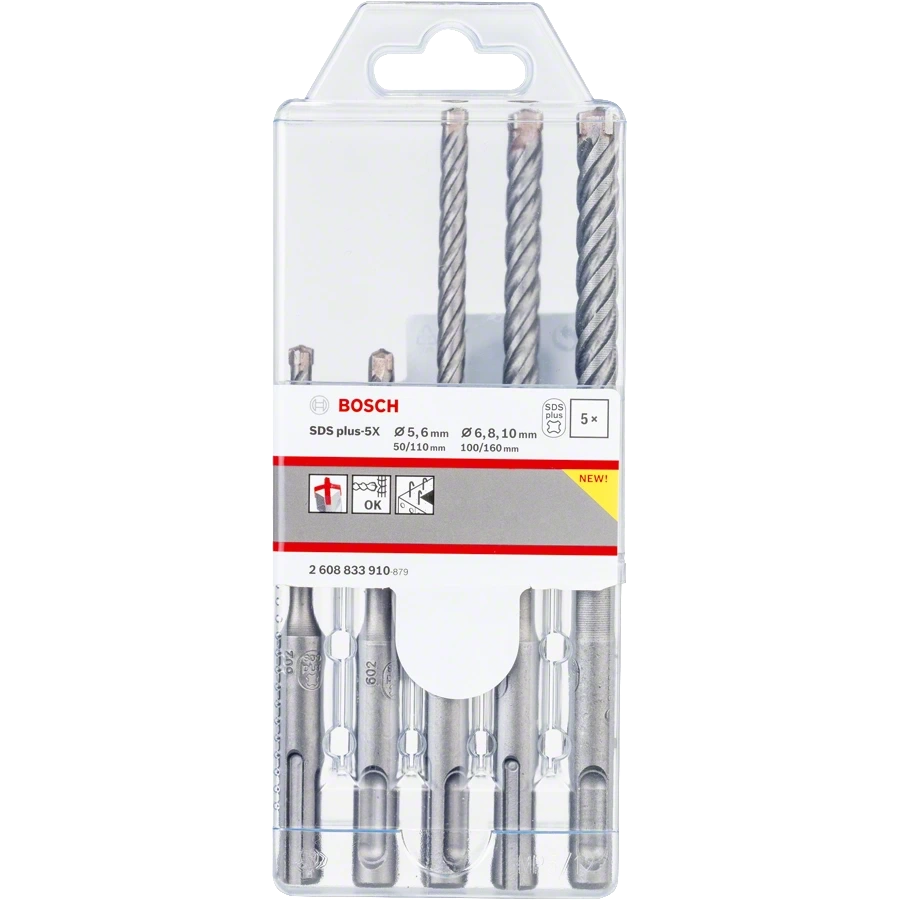 Bosch SDS plus-5X 5шт 5/6 x 110мм; 6/8/10 x 160мм