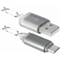Дата кабель USB 2.0 AM to Micro 5P 1.0m GrayLED backlight Defender (87554)