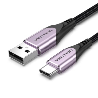 Дата кабель USB 2.0 AM to USB-C 1.5m 3A cotton braided aluminum purple Vention (CODVG)