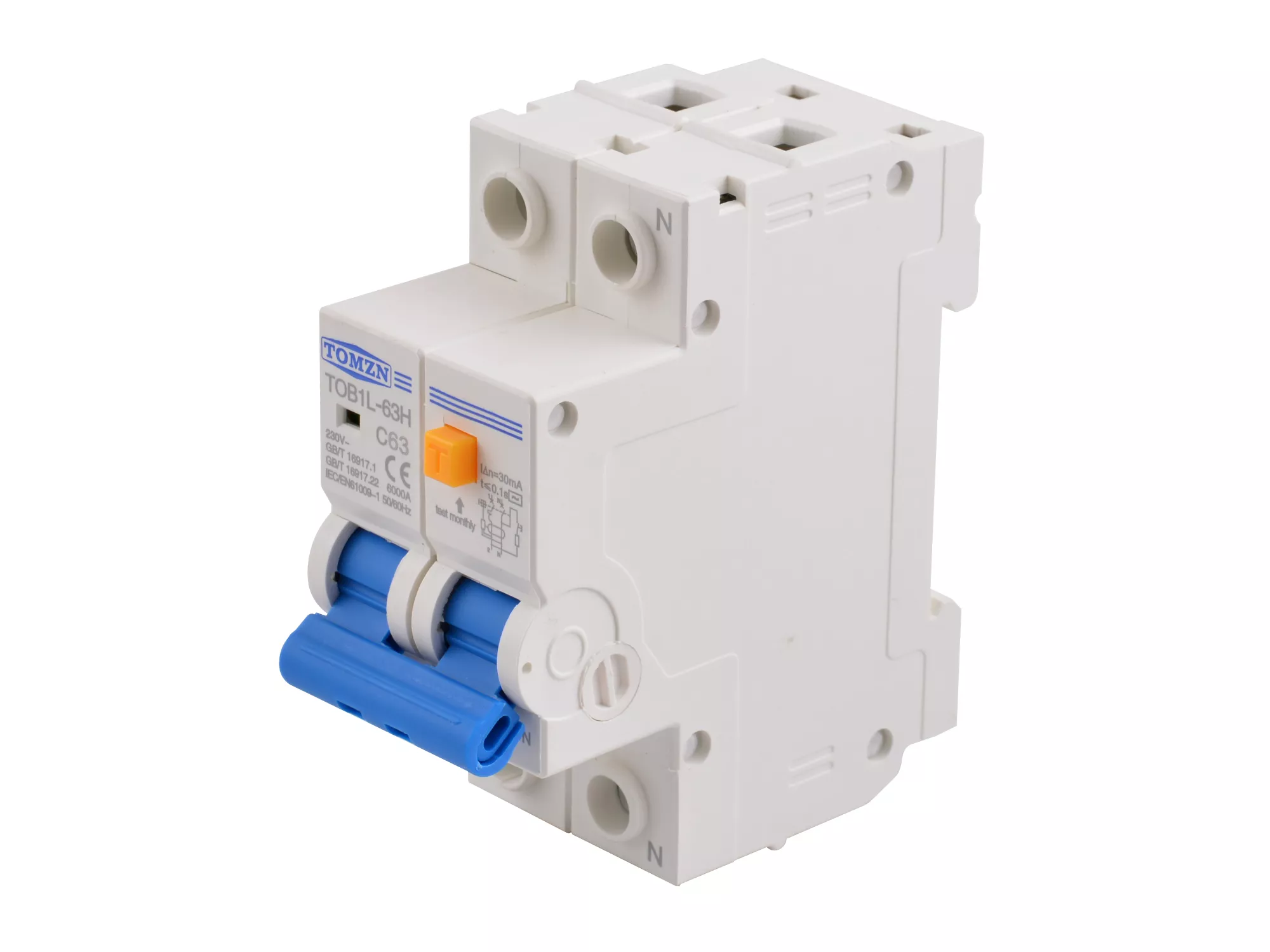 Диференціальний автомат TOB1L-63H-2P-63A (RCBO С=40А, IΔn = 30 мА)