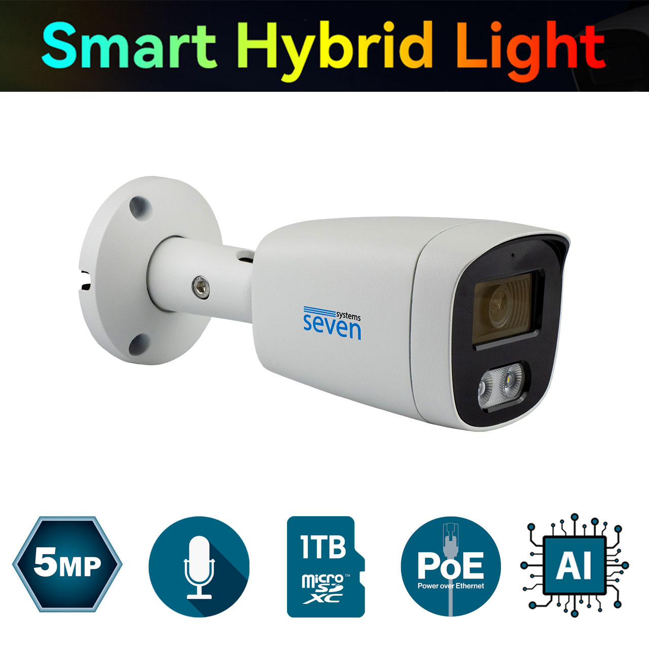 IP-відеокамера 5 Мп SEVEN IP-7225PA-DL white 4 мм з розумним подвійним підсвічуванням