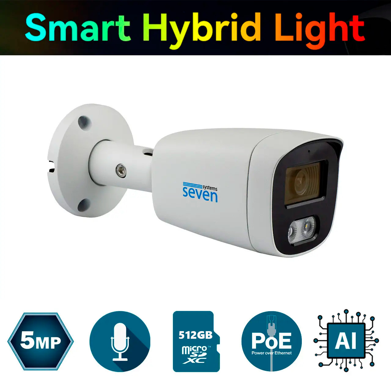 IP-видеокамера 5 Мп SEVEN IP-1025PA-DL white 2,8 мм с умной двойной подсветкой