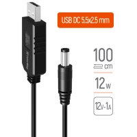 Кабель питания USB to DC 5.5x2.5mm 12V 1.0m black ColorWay (CW-CBUD067-BK)