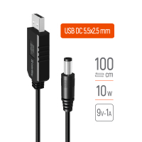 Кабель питания USB to DC 5.5x2.5mm 9V 1.0m black ColorWay (CW-CBUD066-BK)