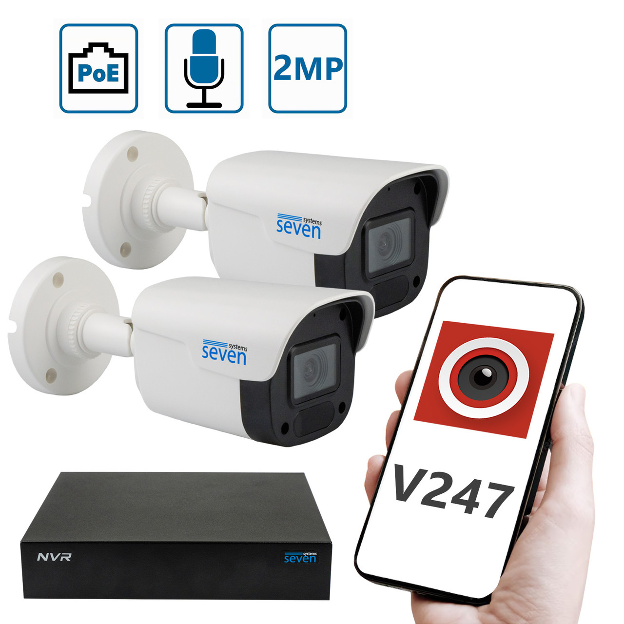 Комплект "Установи сам" IP-видеонаблюдения 2 Мп на 2 уличные камеры SEVEN 2B2KIT
