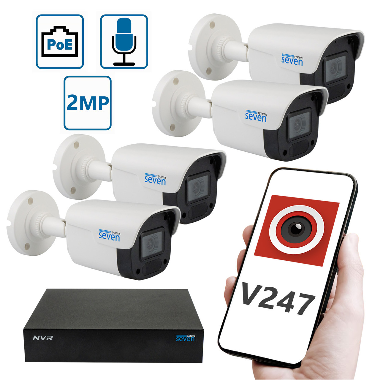 Комплект "Установи сам" IP-видеонаблюдения 2 Мп на 4 уличные SEVEN 4B2KIT