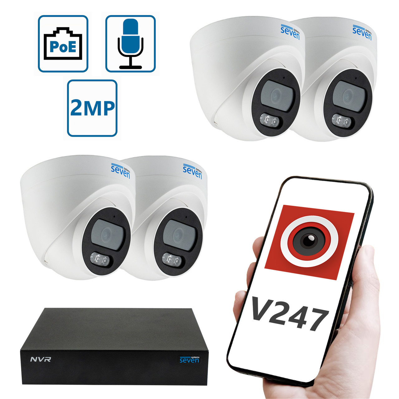 Комплект "Установи сам" IP-видеонаблюдения 2 Мп на 4 внутренние камеры SEVEN 4D2KIT