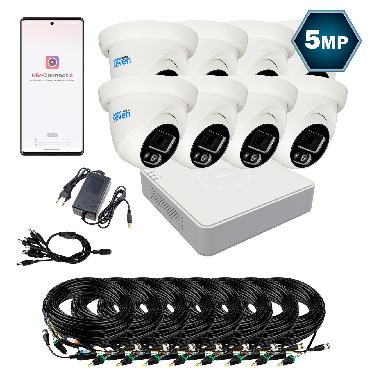 Комплект відеоспостереження Hikvision на 8 аналогових TVI 5 Мп камер HK-7118OW-5MP