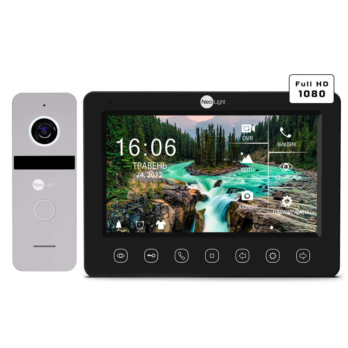 Комплект видеодомофона NeoLight KAPPA+ HD Black и панель вызова SOLO FHD Silver