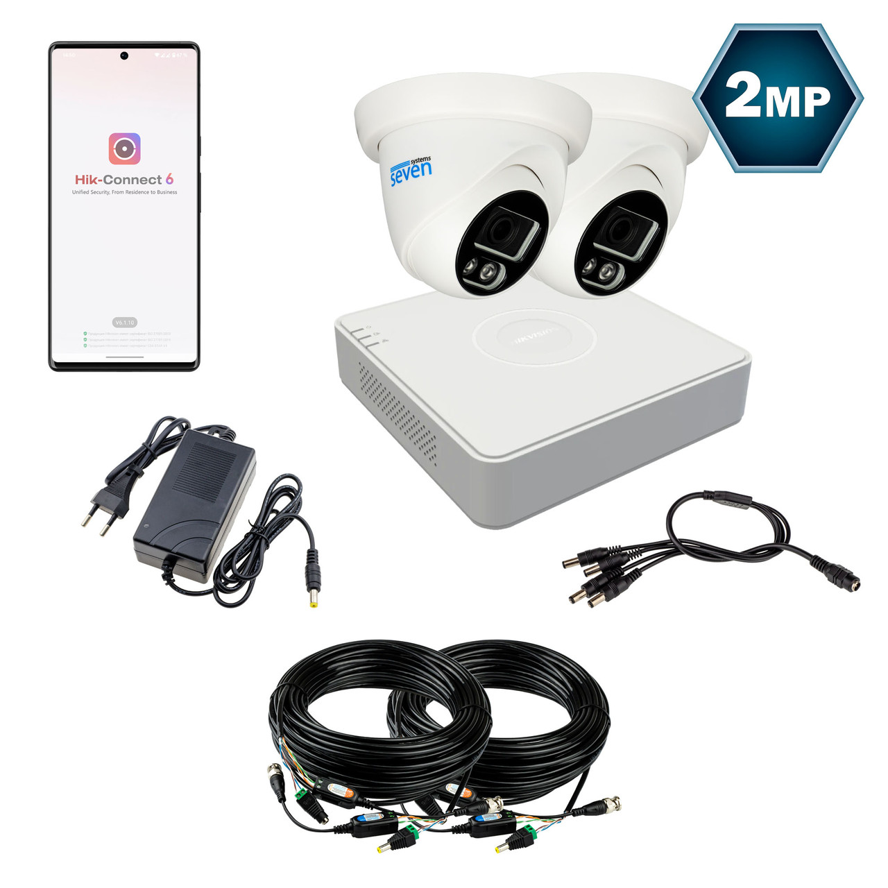 Комплект видеонаблюдения Hikvision на 2 аналоговые TVI 2 Мп камеры HK-7112OW-2MP