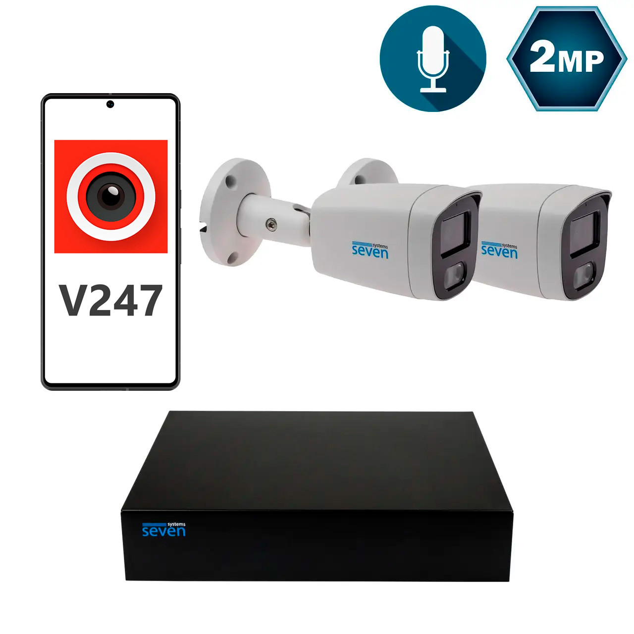 Комплект видеонаблюдения на 2 цилиндрические 2 Мп IP-камеры SEVEN IP-7222W2P4-2MP