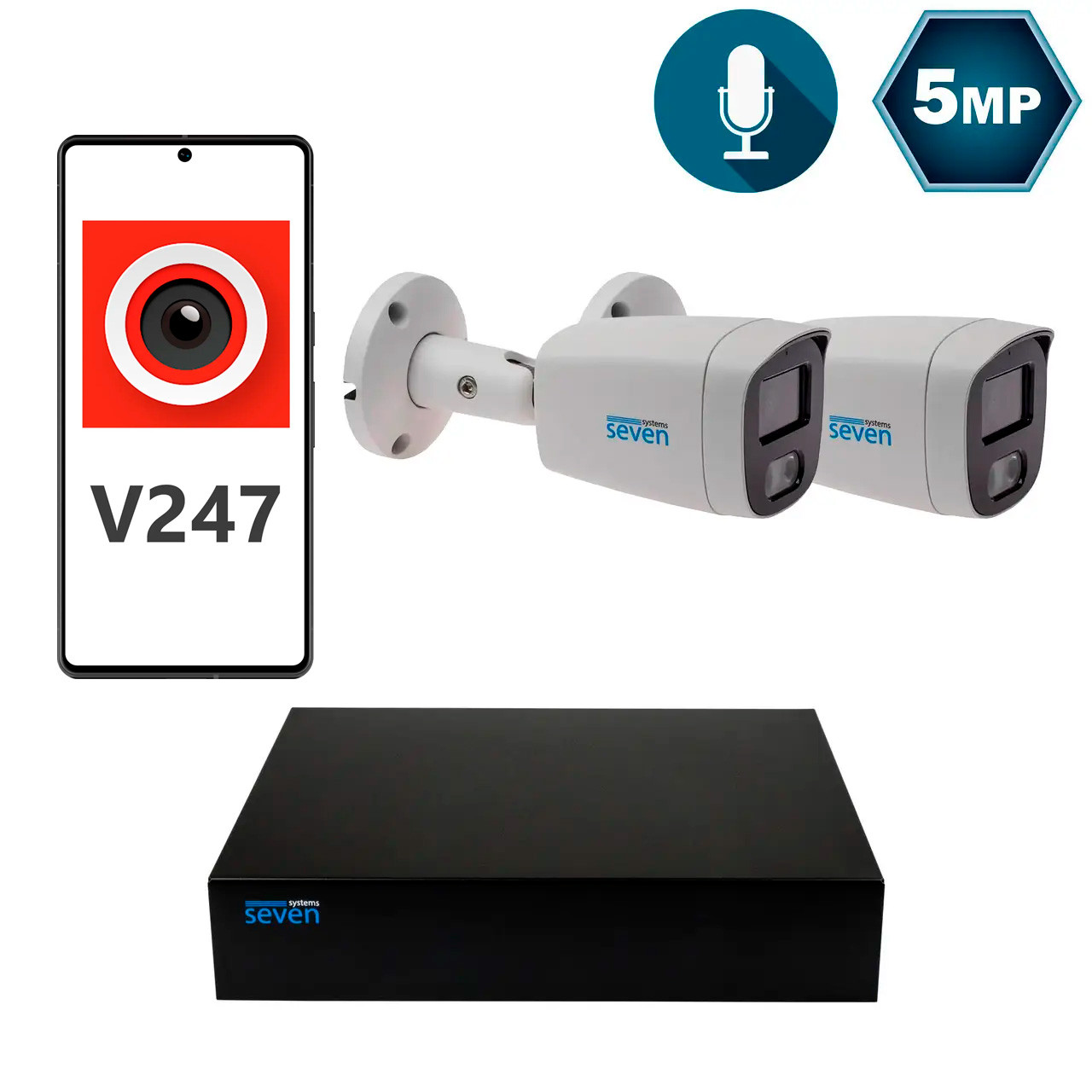 Комплект видеонаблюдения на 2 цилиндрические 5 Мп IP-камеры SEVEN IP-7225W2P4-5MP
