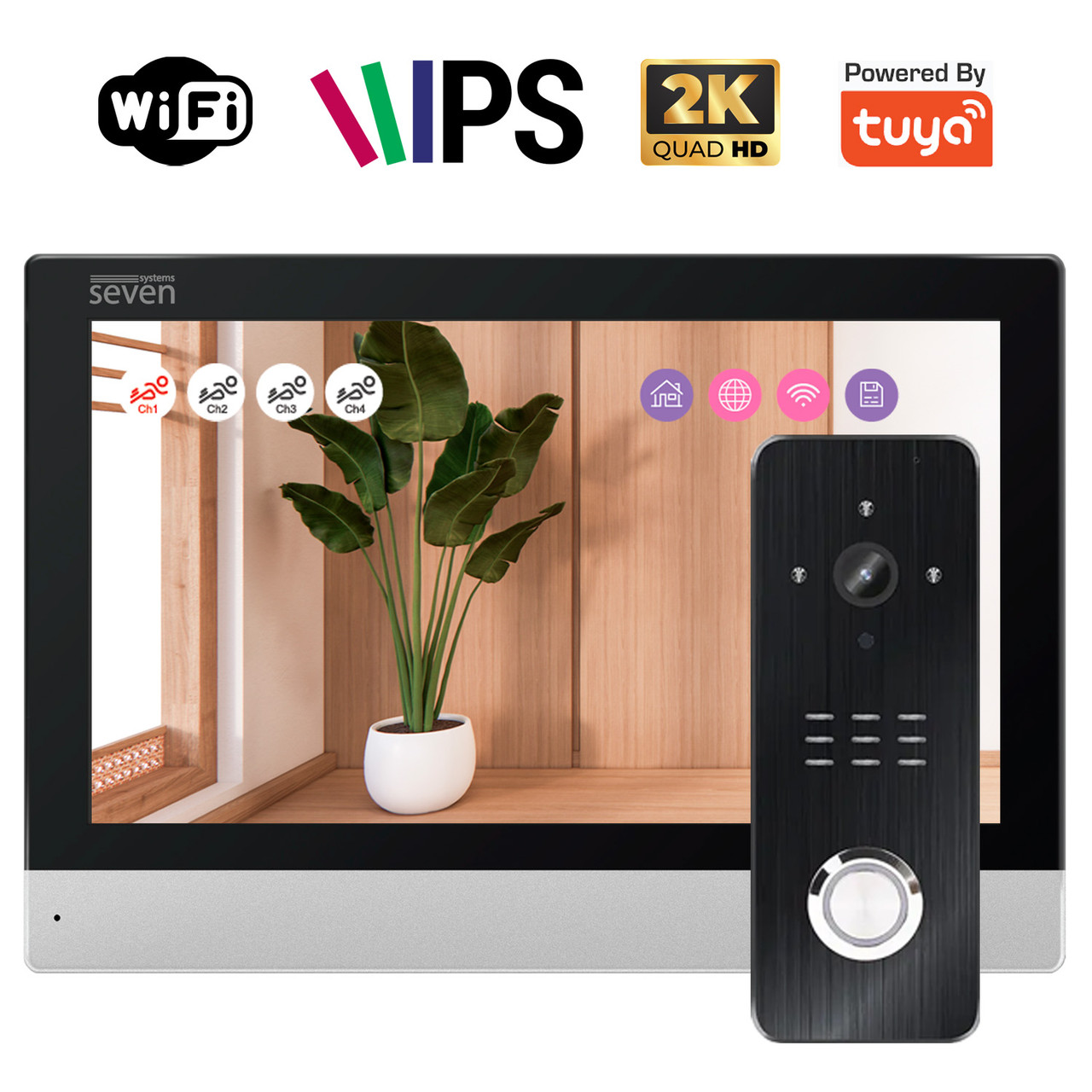 Комплект Wi-Fi домофону 7 дюймів з панеллю виклику SEVEN DP-7579/07Kit black