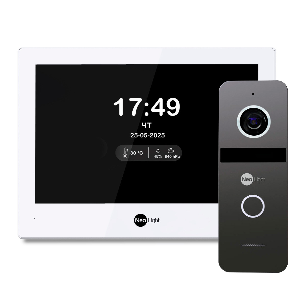 Комплект Wi-Fi IP-видеодомофон 8 дюймов NeoLight ALPHA Hybrid white и вызывной панели NeoLight Solo IPW Graphite