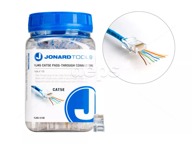 Конектор RJ45 кат. 5e, неекранований, з проходом жил (JIC-RJ45-5100), 100шт=1пач — Роз'єм Jonard Tools RJ45 Cat.5e UTP з проходом жил