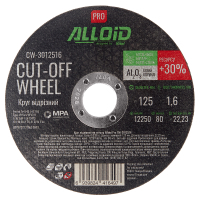 Круг отрезной Alloid Pro, отрезной, по металлу, 41 14А, 125×1.6×22.23мм (CW-3012516)