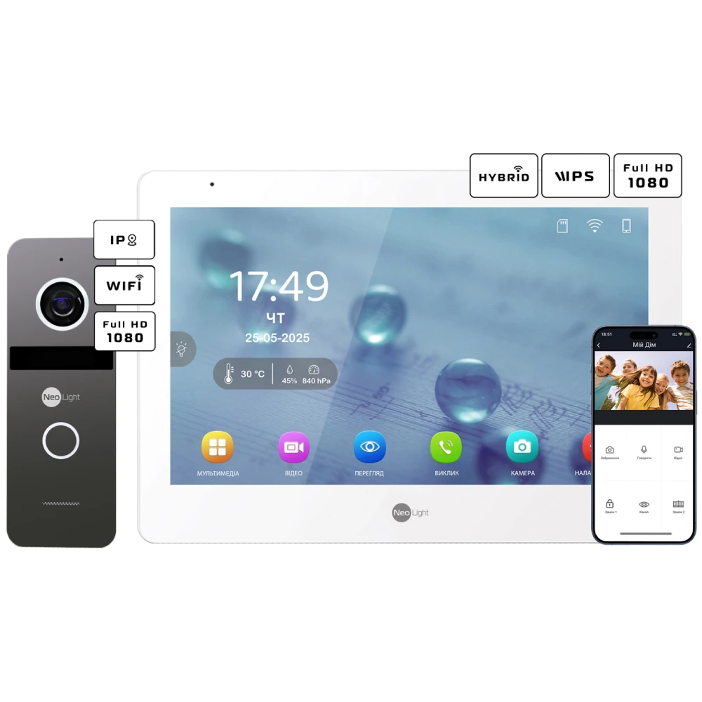 Neolight MEZZO Hybrid + SOLO IPW Graphite з кутком, PoE адаптер для панелі виклику