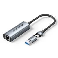 Перехідник USB-C + USB-A to RJ45 Ethernet 2500Mbps gray Vention (CFUHB)