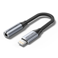Переходник Lightning to 3.5mm 0.1m cotton braided aluminum gray Vention (BMBHA)