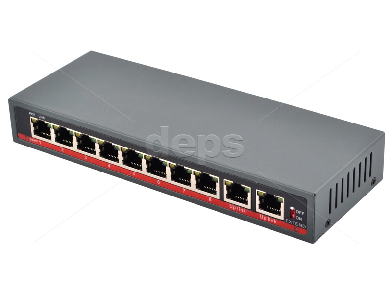 POE CCTV комутатор FoxGate S5808P-E2 (EXT. PS: 52V/2.9A) [FE: 8 x POE + 2 x RJ-45]