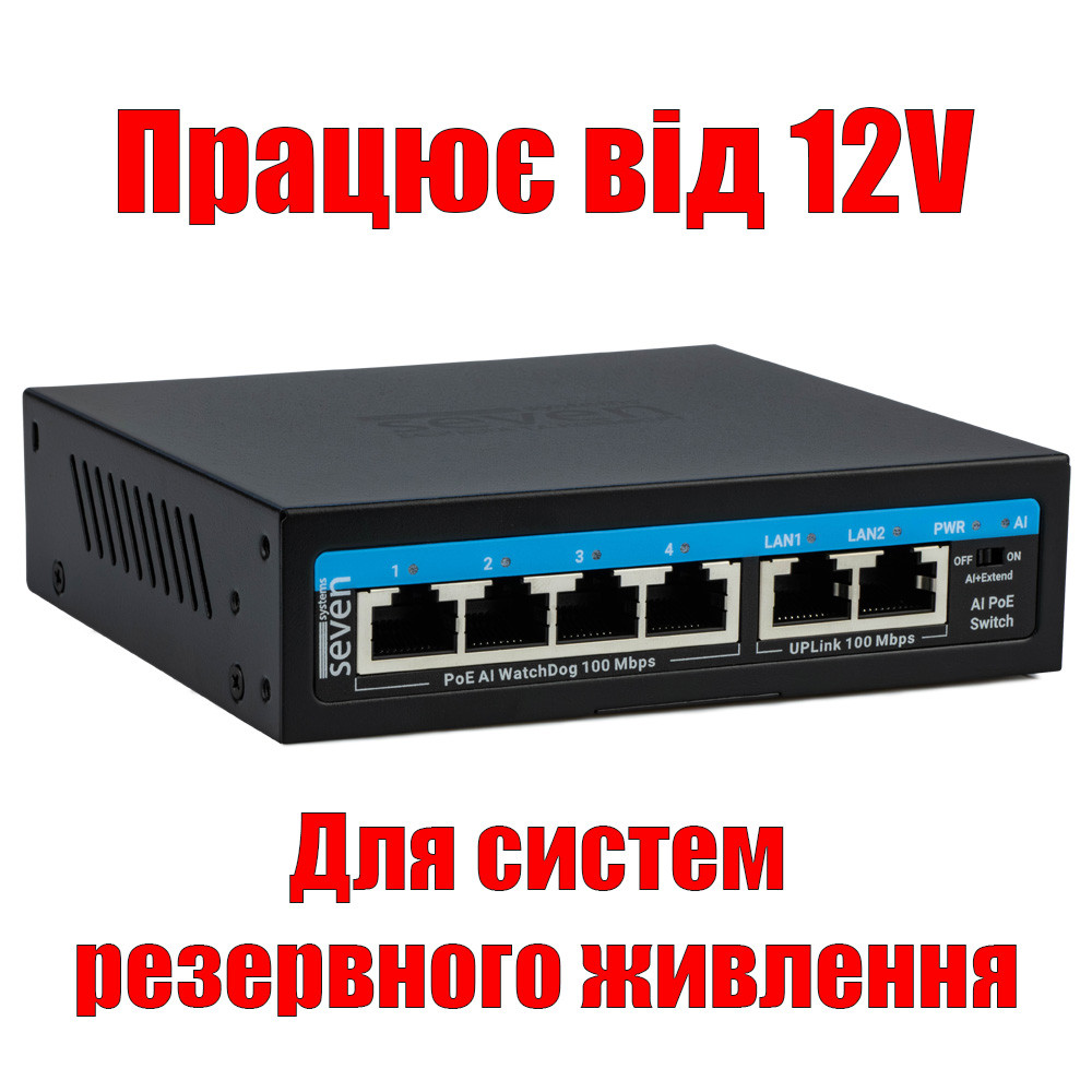 PoE коммутатор 4 порта SEVEN P-7324-12V