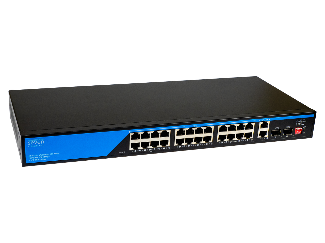 PoE комутатор 24 порти SEVEN P-73224G-2SFP (POE: 24, UP: 2 Combo G / SFP)