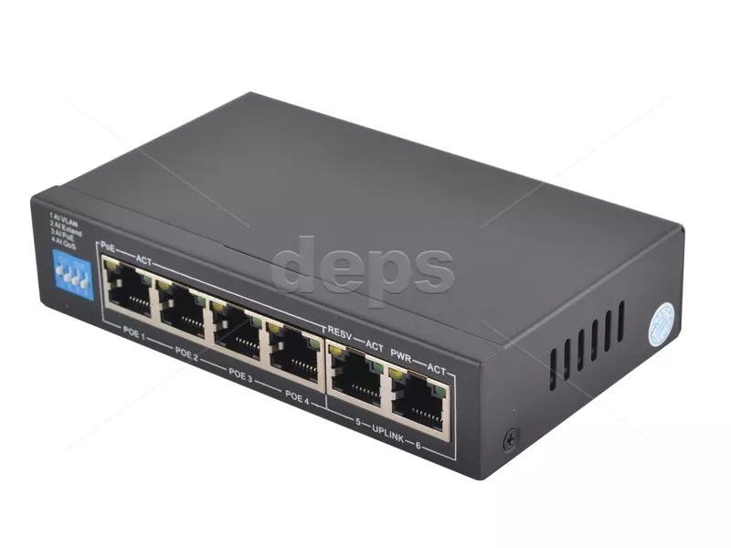 POE комутатор FoxGate S6004-E2-AI POE (60W) [FE: 4 x POE + 2 x RJ-45]