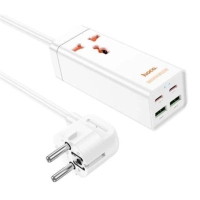 Сетевой фильтр питания HOCO AC10A, 1 роз, 2 USB, 2 USB-C, 65W, 1,5м, White (HOCO AC10A/W)