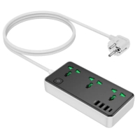 Сетевой фильтр питания HOCO AC7A 3 роз, 3 USB, USB-C, 17W, 1,5м, Black/White (HOCO AC7A/B)