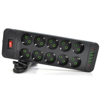Сетевой фильтр питания Meilepai F35U, 10 роз EU, 4USB, 2PD, 2м Black (F35U-Black)