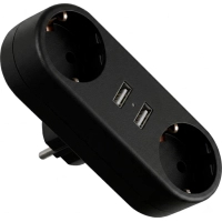 Сетевой разветвитель EUROELECTRIC X2 16A 2xUSB Black с заземлением (EE-2/2USB-16A(black))