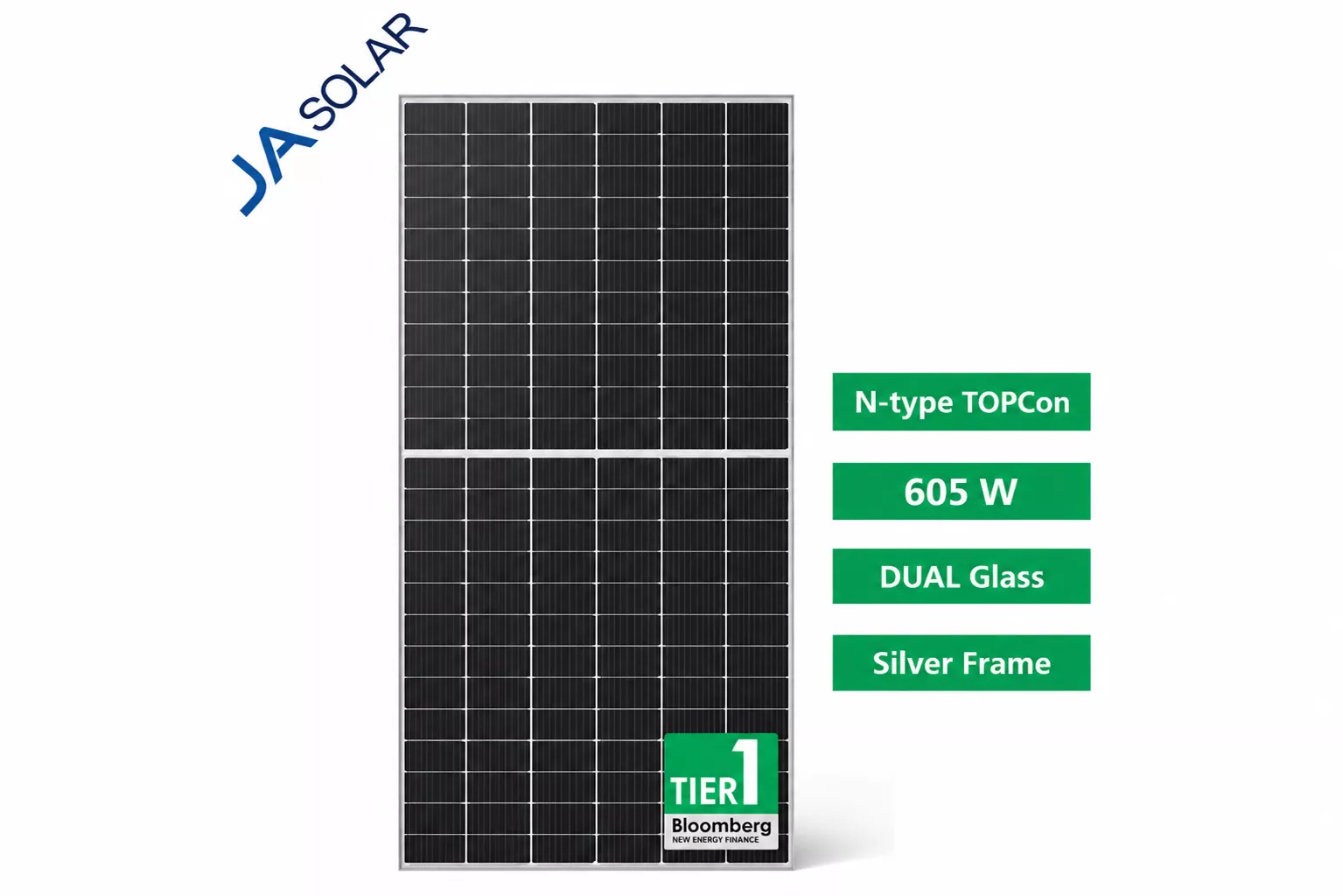 Сонячна панель JA Solar JAM72D40-605/MB (605W | Bifacial | Silver Frame) JAM72D40-605/MB