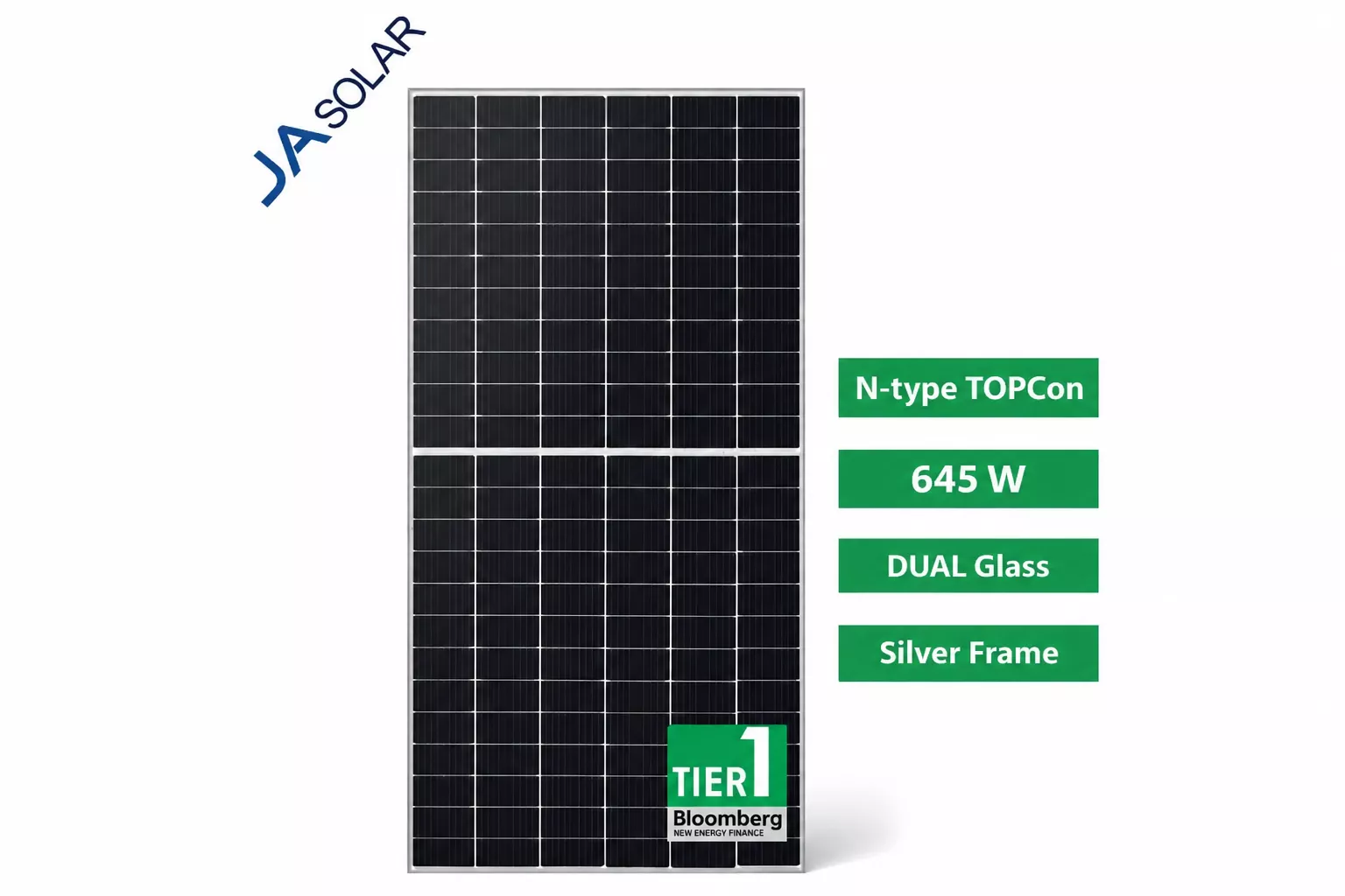 Сонячна панель JA Solar JAM72D42-645/LB (645W | bifacial | silver frame)