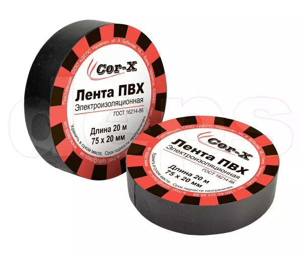 Стрічка електроізоляційна Cor-X 75x20 чорна ПВХ