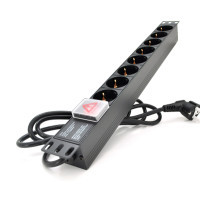 Силовий блок 19" 8 розеток, кабель 1.8м, вимикач, алюм. корпус PiPo (PP8PDUGR)