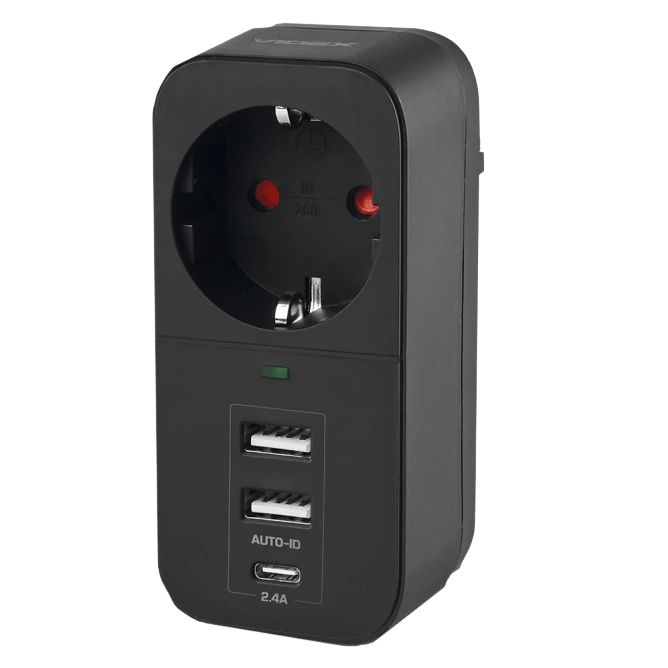 VIDEX ONCORD з/з 1п 2.4A 2USB+USB-C Black