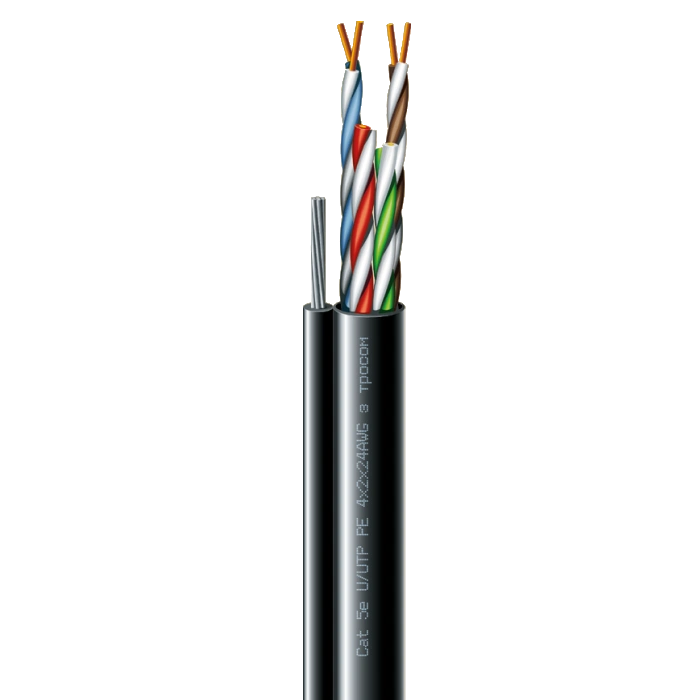 ЗЗКМ Cat. 5e U/UTP РЕ steel cord 4x2x24 AWG (k) трос (70910181) бухта 305м