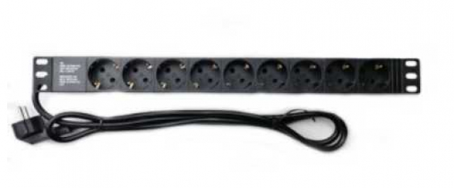 Блок розеток 1U 19" на 9 розеток без вимикача. алюм. корп. PDU 220В, 16А, 1,8м, Schuko
