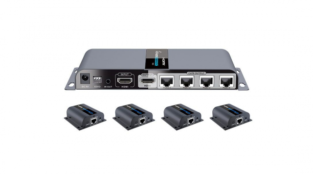 LKV714PRO HDMI спліттер ( HDMI 1.3 на 4 порти по cat6 до 40 м / PoC-One Power Supply on TX Only комплектація - 1Tx + 4Rx)