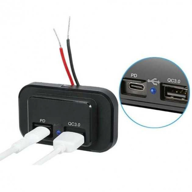 Накладна панель USB зарядка QC3.0 + PD Type-C Вхід: 12-24В DC Вихід: 5В/3A 9В/2A 12В/1.5A )