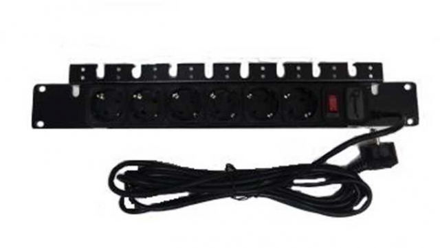 Блок розеток 1,5U 19" на 6 розеток з вимикачем, PDU 220в, 10А, 3м, Schuko