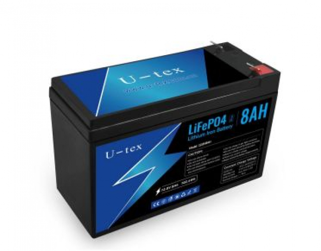 Акумулятор U-tex 12В / 8 Ah, технологія LiFePO4 (літій залізо фосфатний, кількість циклів > 4000)