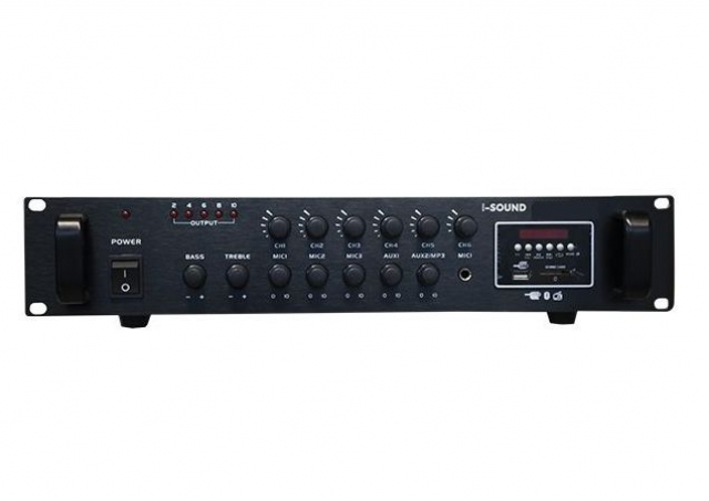 Мікшуючий підсилювач із медіаплеєром I-Sound IS-MZ300BT (1 зона, потужність до 130Вт, 100В/70В 4-16 Ом, діапазон 60 Гц-15 кГц, MIC In-3шт, AUX-2шт, Line In, USB-TF Card/FM /Bluetooth, ~10 -240В/ 190Вт