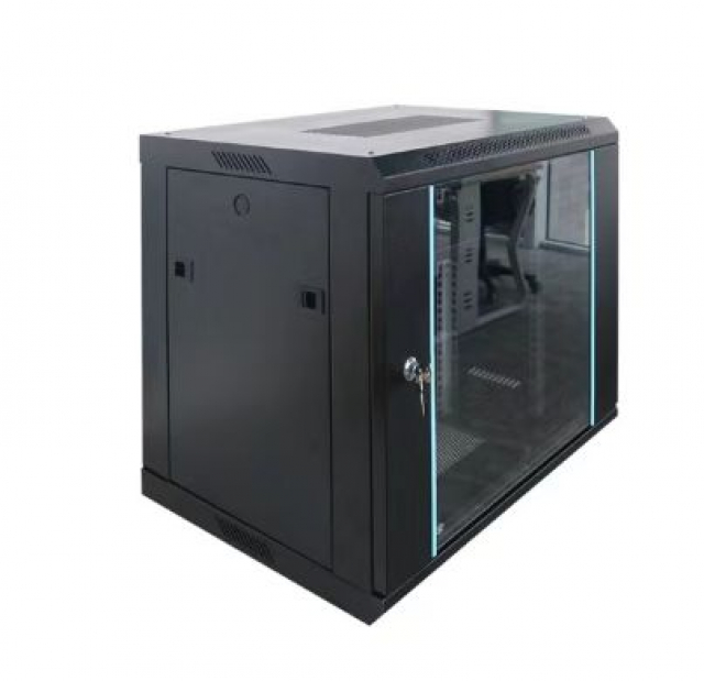 Шафа мережева I-Box 6409S Wallmount 9U акрил, 500х600х450 мм, метал: 1,2/1,5 мм, колір чорний