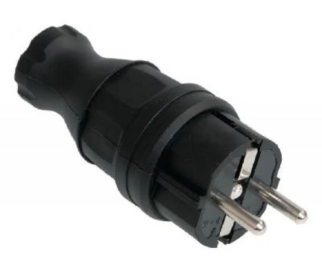 Вилка каучукова з заземленням, 16A 250V, IP44 0003, Black